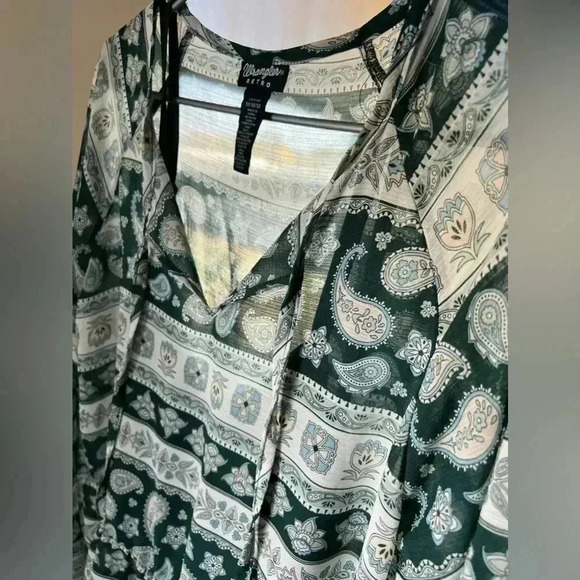 Wrangler retro Hunter Paisley knee length hunter green sheer flowy dress women’s - Picture 7 of 13